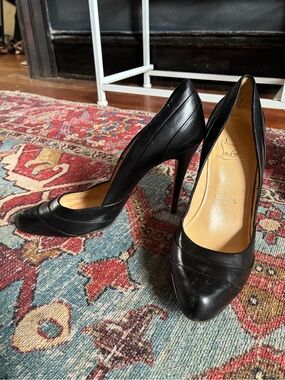 Christian Louboutin Black Leather Pointed-Toe Stilettos